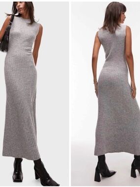Topshop Gray Sleeveless Ribbed Maxi Dress